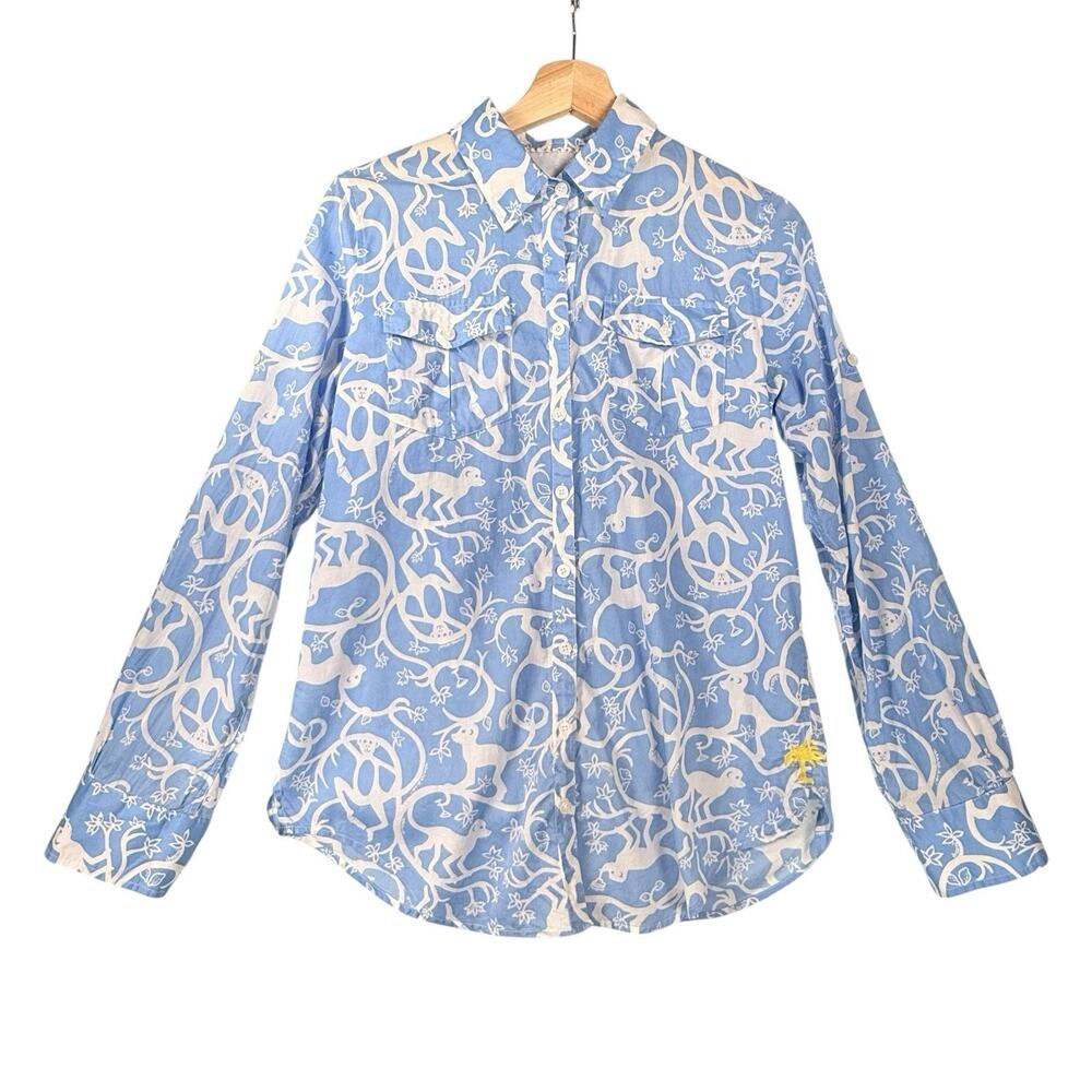 Lilly Pulitzer Size SMALL Button Up Blouse Monkey Print Preppy Shake it Up Beach
